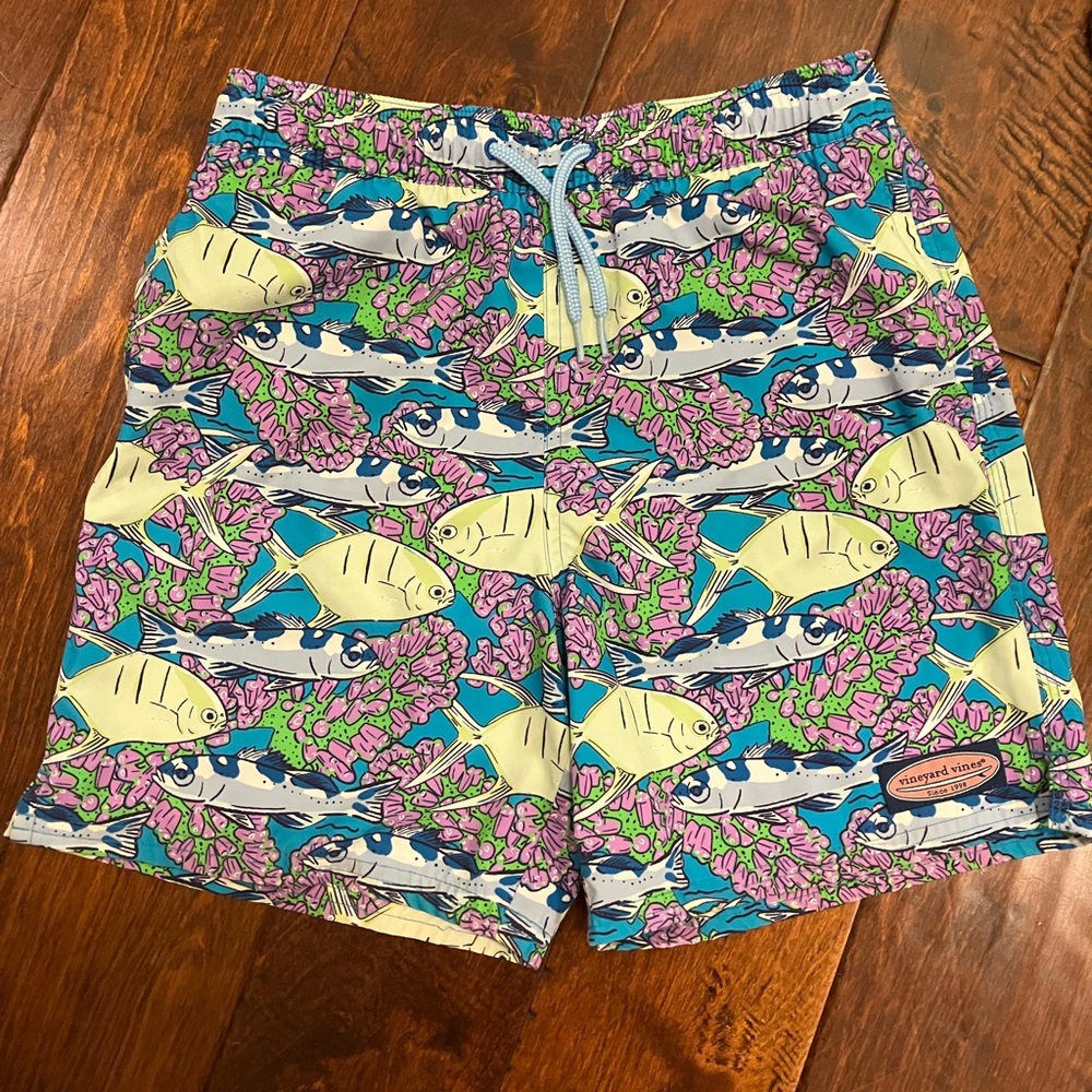 Vineyard Vines Blue Vibrant Fish Trunks, Boys Size 12-14 or Medium, EUC!